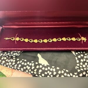 😍Elegant Vintage 14K Gold Diamond Cut Heart Bracelet